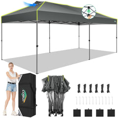 10x20 Pop up Canopy Tent Easy up Canopy for Outside Instant Portable Waterproof Party Canopy Tent for Summer Beach Garden Party Camping Outside with Air Vent,Reflective Strip,4 Sandbags