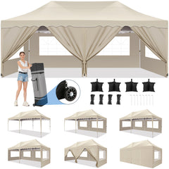 HOTEEL 10x20 Pop up Canopy Tent Commercial Instant Canopy with 6 Sidewalls & Roller Bag, UPF 50+ All Season Portable Tent for Parties Beach Camping Party Event Shelter Sun Shade