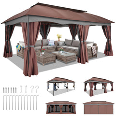 COBIZI Outdoor Gazebo 12x20 Patio Gazebo with Netting and Curtains Waterproof Gazebo with Double Roof Large Backyard Gazebo with Metal Steel Frame for Deck, Backyard, Lawn, Party, Garden, Khaki