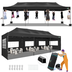 COBIZI 10x30 Heavy Duty Canopy with 8 sidewalls, Outdoor Tents for Parties,Wedding,Commercial ,Pop Up Tent with Roller Bag,Black