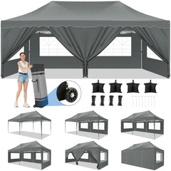 HOTEEL 10x20 Pop up Canopy Tent Commercial Instant Canopy with 6 Sidewalls & Roller Bag, UPF 50+ All Season Portable Tent for Parties Beach Camping Party Event Shelter Sun Shade