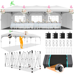 HOTEEL 10x10 / 10x20 / 10x30 Ez Up Pop Up Canopy Tent, Party Tents with One Push Central Button Air Vent, Instant Canopy Tent with Sidewalls & Reflective Strip