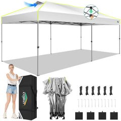 10x20 Pop up Canopy Tent Easy up Canopy for Outside Instant Portable Waterproof Party Canopy Tent for Summer Beach Garden Party Camping Outside with Air Vent,Reflective Strip,4 Sandbags