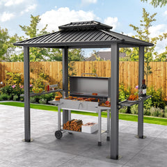 6' x 8' hardtop grill gazebo with vented double roof, galvanized steel sun and rain shelter, rust-resistant aluminum barbecue gazebo for outdoor cooking, patio, backyard