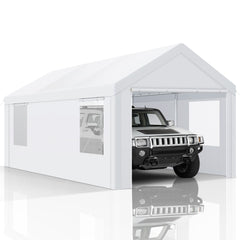 HOTEEL 10'x20' Large Heavy Duty Carport Canopy with Roll-up Windows, Portable Outdoor Garage with Removable Sidewalls Car Canopy for Car, Truck, SUV, Boat, Car Canopy with All-Season Tarp, White