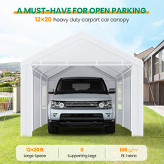 Hoteel 10'x20' Large Heavy Duty Carport Canopy with Roll-up Windows, Portable Outdoor Garage with Removable Sidewalls Car Canopy for Car, Truck, SUV, Boat, Car Canopy with All-Season Tarp, Gray