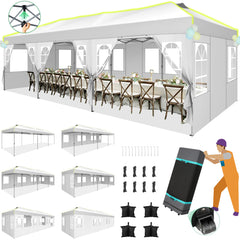 HOTEEL 10x30 EZ Pop Up Canopy, One Push Setup Glow Party Tent for Commercial, Waterproof UPF50+ Wedding Tent with Wheeled Bag & Air Vent