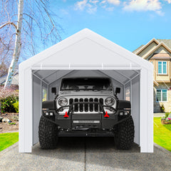 HOTEEL 10'x20' Large Heavy Duty Carport Canopy with Roll-up Windows, Portable Outdoor Garage with Removable Sidewalls Car Canopy for Car, Truck, SUV, Boat, Car Canopy with All-Season Tarp, White