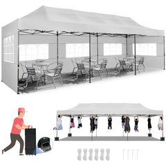 COBIZI 10'x30' Pop Up Canopy with 8 Sidewall, Heavy Duty Canopy UPF 50+ All Season Wind Waterproof Commercial Outdoor Wedding Party Tents