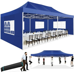 HOTEEL 10'x20' Canopy EZ Pop Up Canopy Anti-UV Waterproof Outdoor Tent Portable Party Wedding Instant Canopy Shelter All Season Tent Gazebo with 6 Removable Sidewalls, 4 Sandbags, Roller Bag
