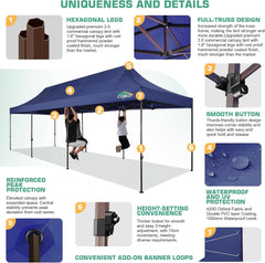 HOTEEL Heavy Duty 10x30 Commercial Tent,Pop up Canopy for Parties,Wedding,Waterproof Gazebos with 8 Sidewalls,Dark Blue