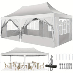 COBIZI 10x20 Canopy Tent with Sidewalls, 3 Adjustable Height Commercial Canopy, Pop Up Party Canopy with 12 Stakes & 6 Ropes,Blue
