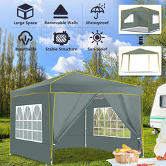 COBIZI Pop up Canopy Tent 10x10 Commercial Instant Canopy with 4 Sidewalls & Carry Bag 4 Stakes & Ropes & Sandbags Portable Tent for Parties Beach Camping Party Event Shelter Sun Shade