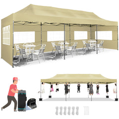 COBIZI 10'x30' Pop Up Canopy with 8 Sidewall, Heavy Duty Canopy UPF 50+ All Season Wind Waterproof Commercial Outdoor Wedding Party Tents
