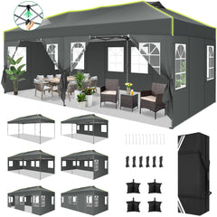 HOTEEL 10x20 Pop up Canopy Tent with 6 Sidewalls, Canopy for Outside Instant Waterproof Party Canopy Tent for Beach Garden Party Camping Outside with Air Vent,Reflective Strip,4 Sandbags