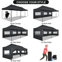 YUEBO 10'x30' Heavy Duty Pop Up Canopy Tent Outdoor Shelter Instant Commercial Tent with 8 Removable Sidewalls