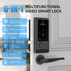 HOTEEL G1 Smart Lock with Camera, Keyless Entry Door Lock with Doorbell,App Remote Control,WiFi Fingerprint Door Lock,Two-Way Video,Human Detection,IP65 Waterproof, with Keys and IC Cards,Sliver