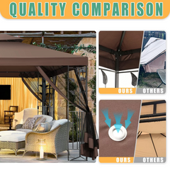 COBIZI 10x13 Outdoor Gazebo, Garden Tent for Patio Canopy with Leaf Screen Steel Frame and Mosquito Netting, Double Roof Canopy Tent for Deck, Backyard, Garden and Lawns, Khaki