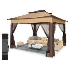 HOTEEL 12x12 Pop Up Gazebo Canopy Tent, Outdoor Waterproof Portable Gazebo With Mosquito Nettings, Double Vented Roof, 3 Adjustable Height and Carry Bag for Patio Garden Lawn,Gray