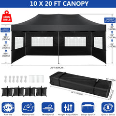 YUEBO 10'x20' Canopy Heavy Duty Pop Up Canopy Tent Outdoor Gazebo Shelter Portable Instant Commercial Tent with 6 Removable Sidewalls