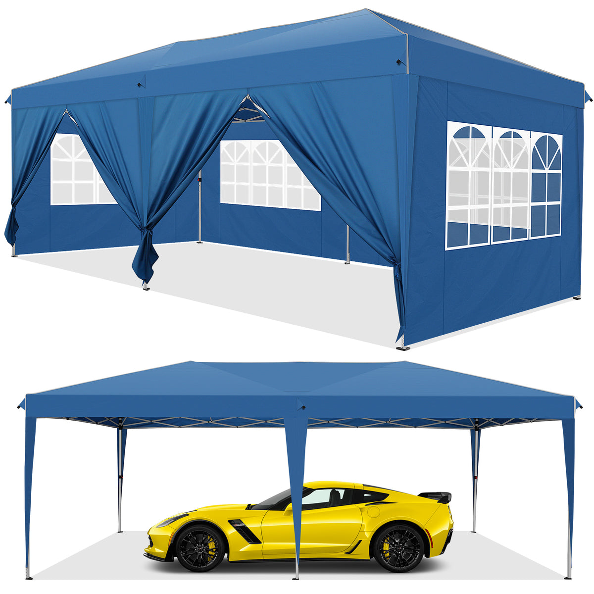 HOTEEL Pop Up Canopy Tent for Backyard,10x20 Canopy with 6 Removable Sidewalls & 4 Sandbags,Waterproof Easy Up Canopy Outdoor Tents for Parties,Weddings,Vendor Event,Patio,Blue