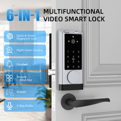HOTEEL G1 Smart Lock with Camera, Keyless Entry Door Lock with Doorbell,App Remote Control,WiFi Fingerprint Door Lock,Two-Way Video,Human Detection,IP65 Waterproof, with Keys and IC Cards,Sliver