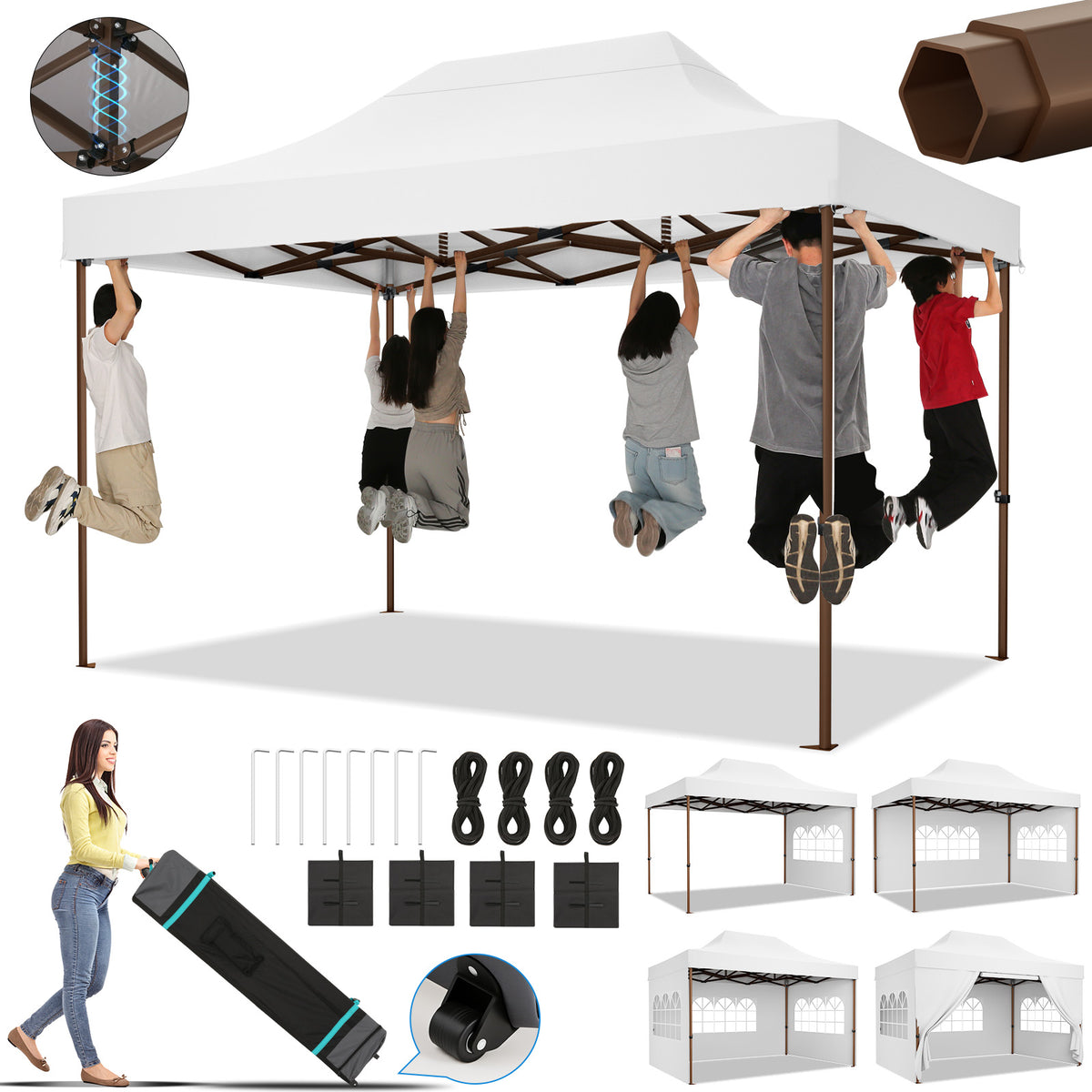 HOTEEL 10'x15' Heavy Duty Canopy Tent for Outside,Commercial Pop Up Gazebo with 4 Waterproof Walls,Hexagonal Frame & Roller Ba,Outdoor Weddings,Parties