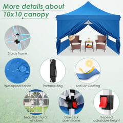 Hoteel 10x10 Pop up Canopy Tent Commercial Instant Canopy with 4 Sidewalls & Sandbags, UPF 50+ All Season Portable Tent for Parties Beach Camping Party Event Shelter Sun Shade