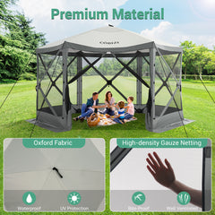 Hoteel 12x12ft Pop-up Gazebo EZ Set-up Camping Canopy Tent with 6 Sides Mosquito Netting, Waterproof, UV Resistant, Portable Screen House Room, Outdoor Party Tent with Carry bag, Ground Spike, Khaki