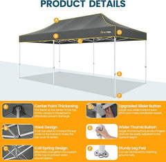 HOTEEL 10'x20' Heavy Duty Pop Up Canopy Tent,Commercial Open Air Gazebo,Hexagonal Frame & Roller Bag,Outdoor Weddings, Parties, Events (Gray)