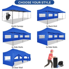 YUEBO 10'x30' Canopy Heavy Duty Pop Up Canopy Tent Outdoor Gazebo Shelter Waterproof Instant Commercial Tent with 8 Removable Sidewalls