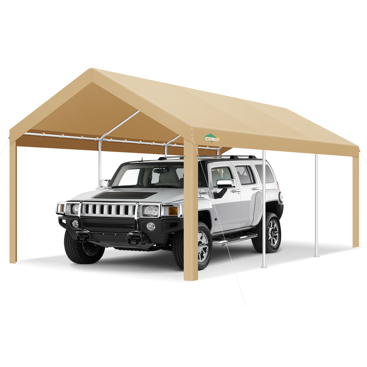 COBIZI Carport 10x20 ft Heavy Duty Car Canopy with Roll-up Windows Portable Garage with Removable Sidewalls & Door, Outdoor Canopy Carport Portable Car Tent Garage Car Canopy with Steel Frame, Gray