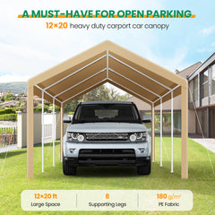 Hoteel Carport 10x20 ft Heavy Duty Car Canopy with Roll-up Windows Portable Garage with Removable Sidewalls & Door, Outdoor Canopy Carport Portable Car Tent Garage Car Canopy with Steel Frame, Gray