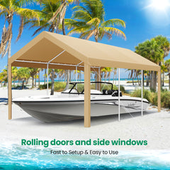Hoteel Carport 10'x20' Heavy Duty Canopy, Portable Garage Metal Steel Frame & Polyester Top Carport Shelter for Outdoor Truck Boat Car Port Party Storage Car Canopy