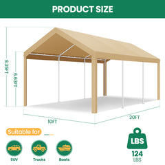 Hoteel Carport 10'x20' Heavy Duty Canopy, Portable Garage Metal Steel Frame & Polyester Top Carport Shelter for Outdoor Truck Boat Car Port Party Storage Car Canopy