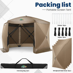 HOTEEL 12x12 Outdoor Pop Up Gazebo Tents, Portable Hub Gazebo Screen Canopy Tent with 6 Mosquito Nettings, Sidewalls, Wind Panels for Shade and Rain for Lawn, Garden, Backyard & Deck, Khaki