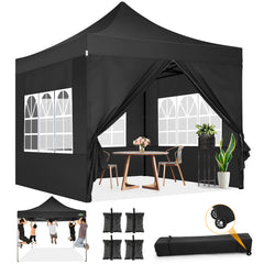 COBIZI 10x10 Heavy Duty Canopy Tent with 4 Sidewalls,Pop up Commercial Gazebo, Waterproof Outdoor Tents with Roller Bag, Black