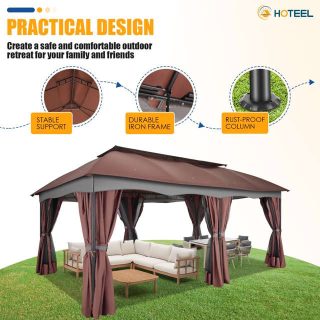 HOTEEL Gazebo 12x20 Heavy Duty Patio Gazebo with Mosquito Netting Deck ...