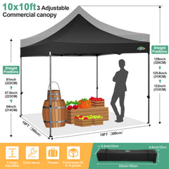 COBIZI 10x10 Heavy Duty Canopy Tent with 4 Sidewalls,Pop up Commercial Gazebo, Waterproof Outdoor Tents with Roller Bag, Black