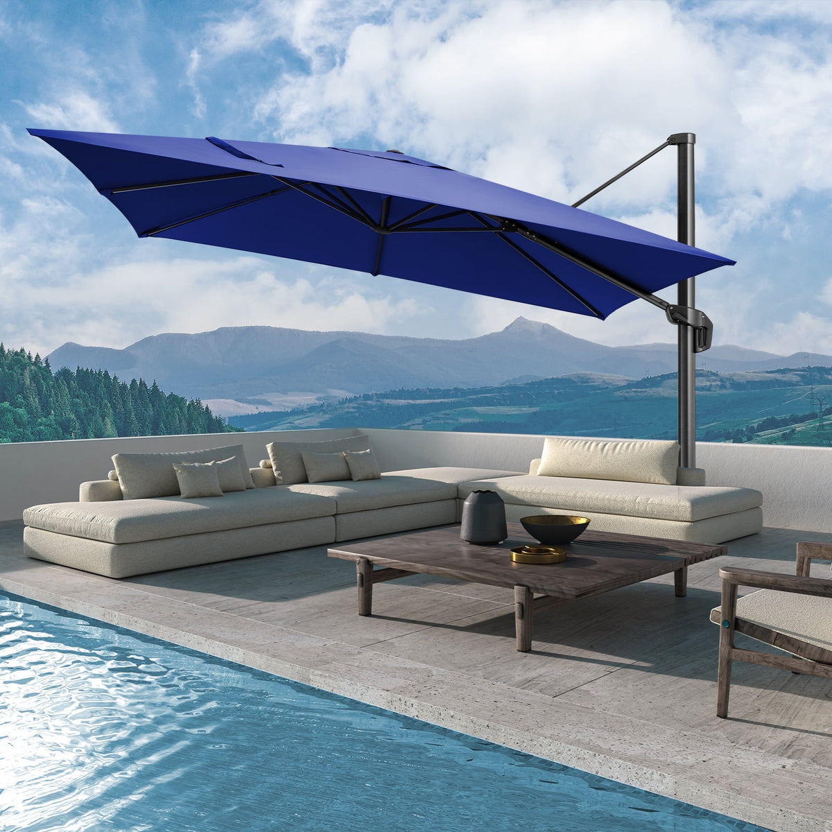 COBIZI 10x10ft Square Outdoor Patio Umbrella Cantilever Umbrella Large Offset Hanging Umbrella Aluminum Umbrella with