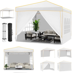 HOTEEL Pop up Canopy Tent 10x10 Commercial Instant Canopy with 4 Sidewalls & Carry Bag,Portable Tent for Parties Beach Camping Party Event Shelter Sun Shade,White