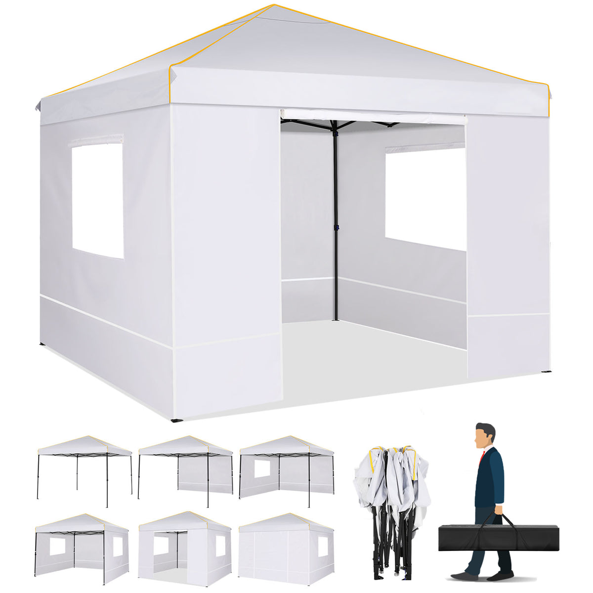 COBIZI 10x10 Pop up Canopy Tent with 4 Removable Sidewalls, Waterproof Commercial Instant Gazebo, Outdoor Party Tents with Carry Bag, White