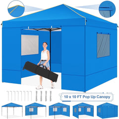 HOTEEL Pop up Canopy Tent 10x10 Commercial Instant Canopy with 4 Sidewalls & Carry Bag,Portable Tent for Parties Beach Camping Party Event Shelter Sun Shade,White