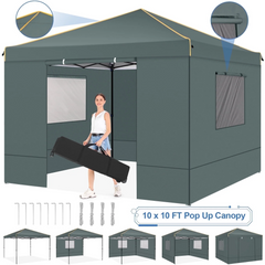 HOTEEL Pop up Canopy Tent 10x10 Commercial Instant Canopy with 4 Sidewalls & Carry Bag,Portable Tent for Parties Beach Camping Party Event Shelter Sun Shade,White