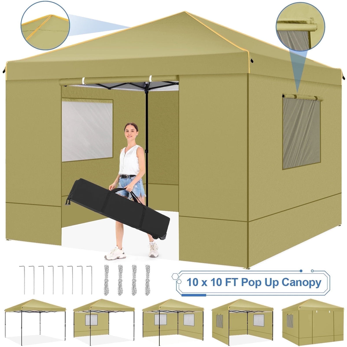 HOTEEL Pop up Canopy Tent 10x10 Commercial Instant Canopy with 4 Sidewalls & Carry Bag,Portable Tent for Parties Beach Camping Party Event Shelter Sun Shade,White