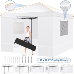 HOTEEL Pop up Canopy Tent 10x10 Commercial Instant Canopy with 4 Sidewalls & Carry Bag,Portable Tent for Parties Beach Camping Party Event Shelter Sun Shade,White