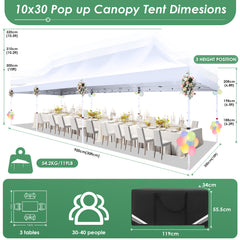 Hoteel 10x30 Pop up Canopy, Pop up Party Tent with 6 Removable Sidewalls, Outdoor Event Gazebo, Commercial Canopy Tents for Parties Wedding