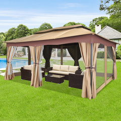 COBIZI Outdoor Gazebo 12x20 Patio Gazebo with Netting and Curtains Waterproof Gazebo with Double Roof Large Backyard Gazebo with Metal Steel Frame for Deck, Backyard, Lawn, Party, Garden, Khaki