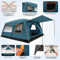 COBIZI 10 Person Camping Tent, Instant Setup 3 Minutes Large Family Tent with Removable Awning, Waterproof 2 Room Tent with UV Protection & Windproof, Spacious Portable Cabin Tent for Camping, Hiking, Family Trips, Backyard
