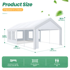 COBIZI 13‘x26’ Party Tent, Heavy-Duty Waterproof Outdoor White Gazebo, Event Canopy, Wedding Tarp, Suitable for Parties, BBQs, Commercial Use, with Removable Side Wall Windows